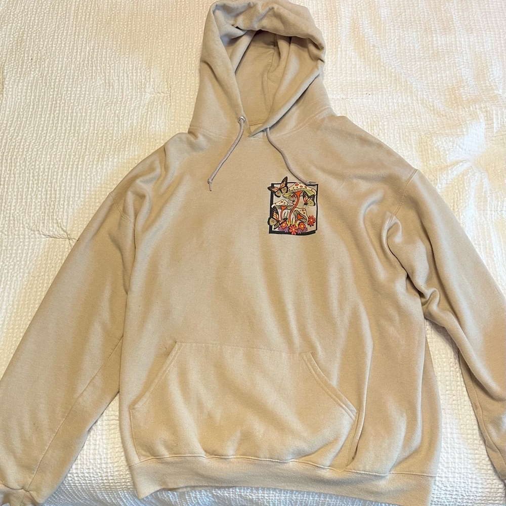 Men's Beige Hoodie with Nature Graphic Pocket